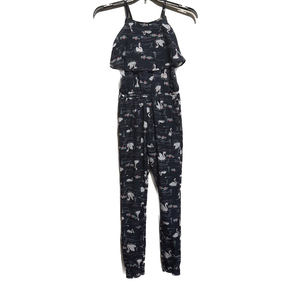 Le Petit Kukie Romper Navy Blue Swan design girls Brazilian size 12 EUC